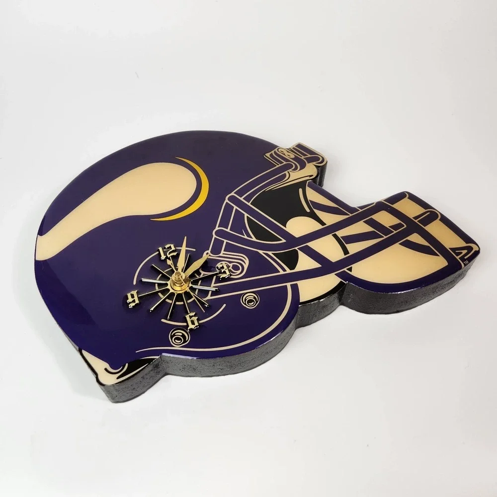 Minnesota Vikings NFL Football Helmet Wall Clock Purple Gold Glossy Sports Decor